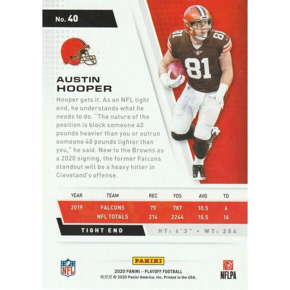 2020 Panini Playoff Football Card #40 Austin Hooper - Picture 2 of 2